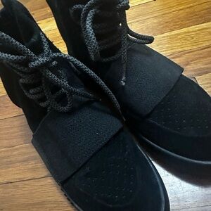 Yeezy Black High-Top Strap Lace-Up Sneakers
